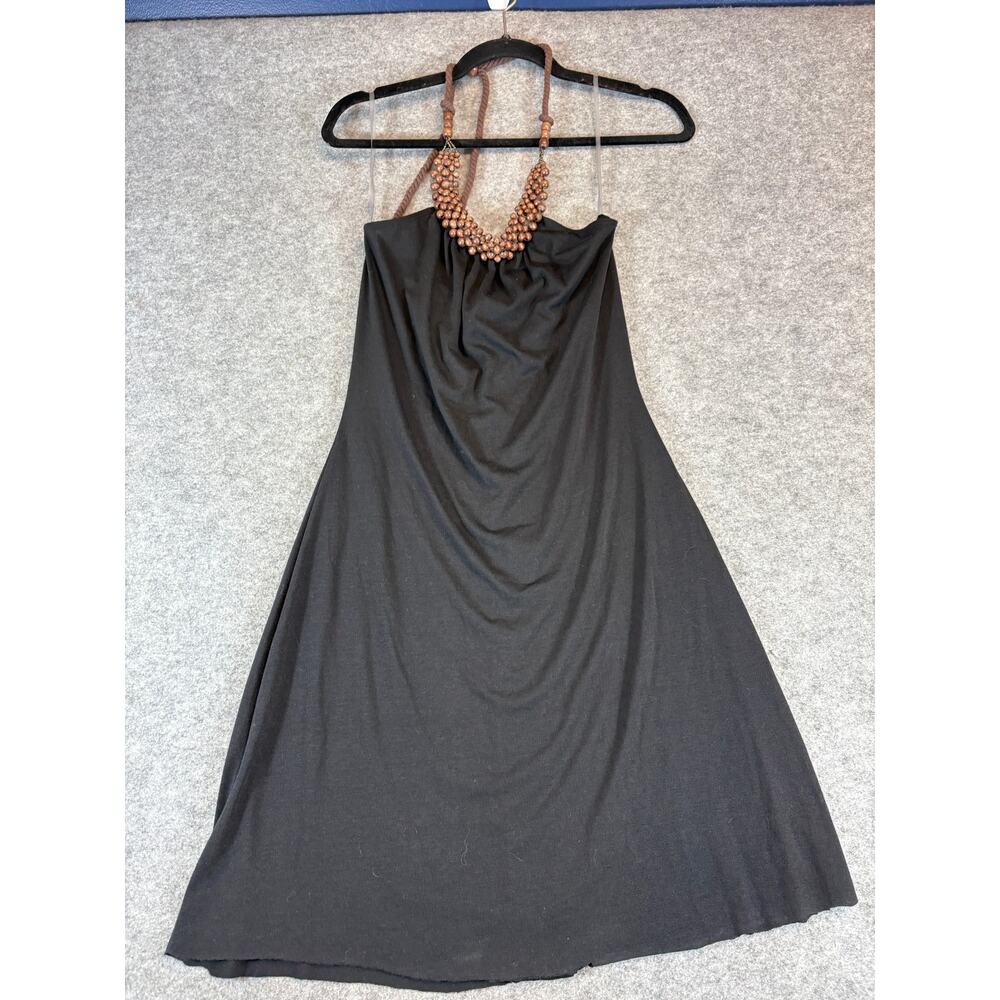 Y2K Joker Halter Dress Womens Small Black A-Line Beaded Beach Cover Up Boho